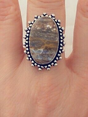Adjustable Gemstone Statement Ring Overlay Sterling Silver Plated